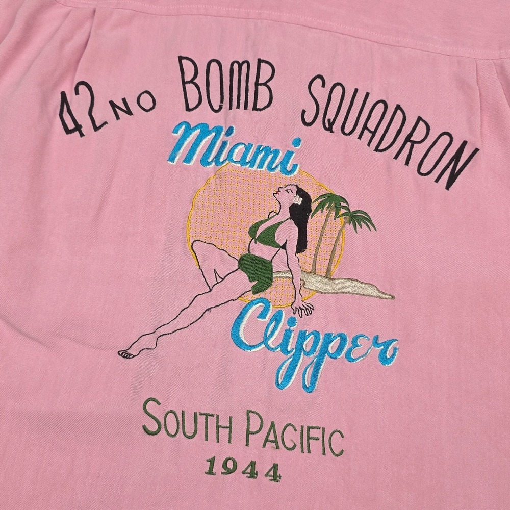 Vintage Genelli Silk Shirt Mens Medium Pink 42nd Bomb Squadron South Pacific ww2